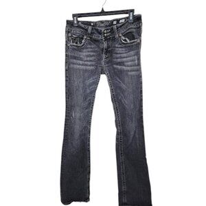 Miss Me Women's Black Dark Wash Mid-Rise Flap Pocket Bootcut Jeans Size 29